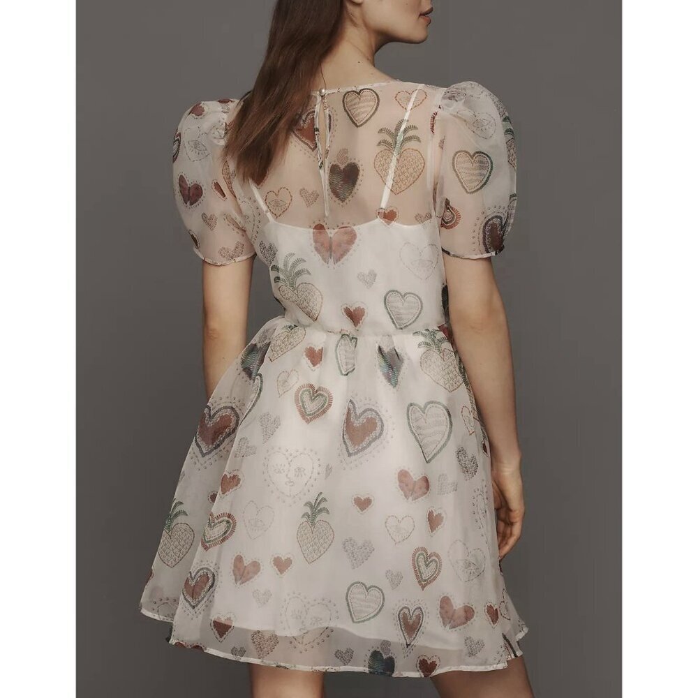 NWT Size S - Farm Rio x Anthropologie Semi-Sheer Puff-Sleeve Dress (NWT US$ 228) - Picture 2 of 13
